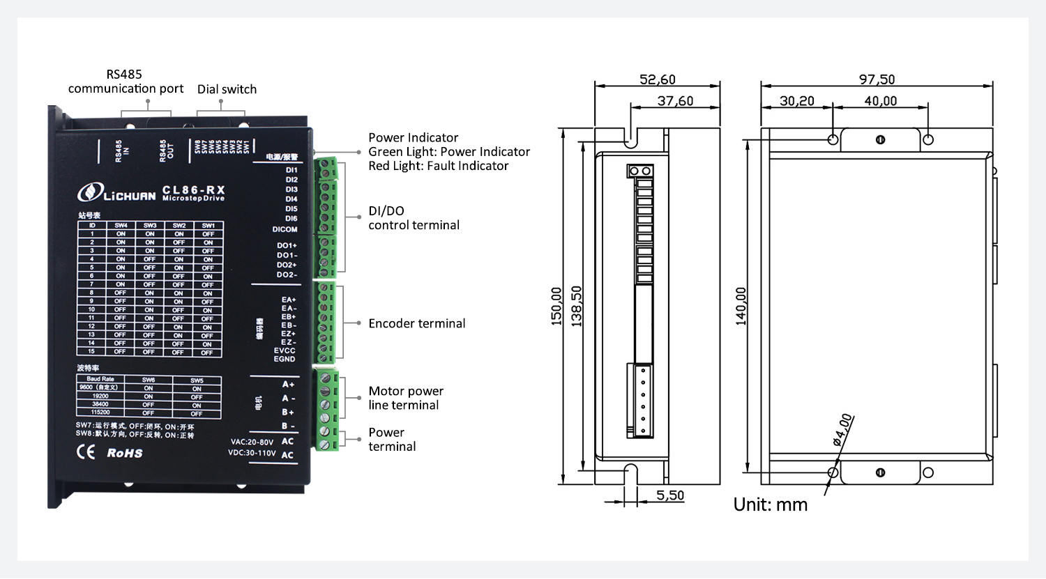 CL86-RX RS485 closed-loop stepper driver